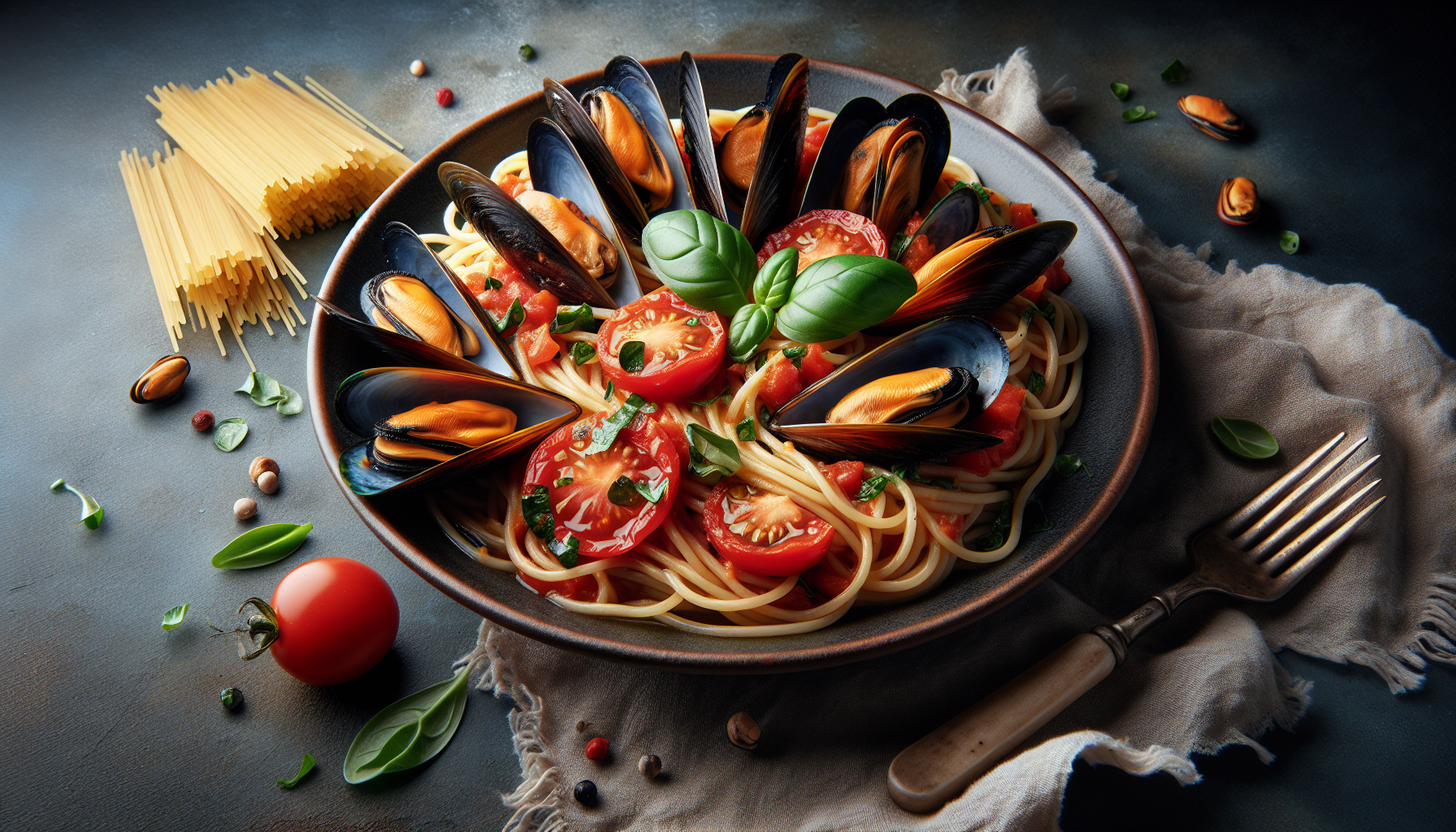 spaghetti con cozze e pomodoro